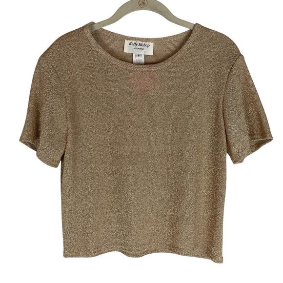 Vintage Kelly Bishop gold metallic short sleeve blouse size 8 - Picture 1 of 5
